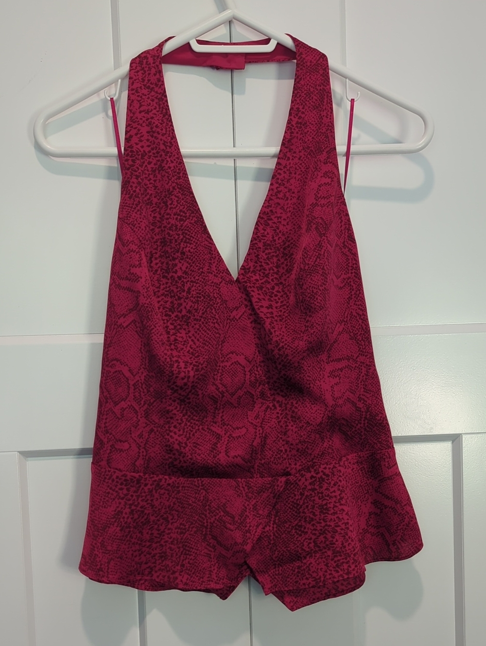 Guess  Raspberry Snake-Print Halter Romper Top Size M